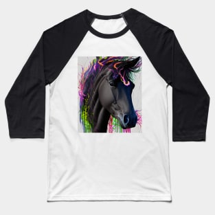 Black horse head with flowing mane with watercolor elements Baseball T-Shirt